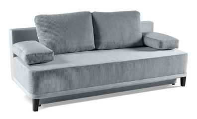 BETTSO Cord Sofa Polstersofa Couch mit Schlaffunktion und Bettkasten ROSSO Grau