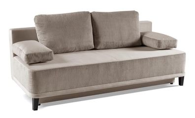 BETTSO Kord Sofa mit Schlaffunktion und Bettzeugablage ROSSO Hellbraun