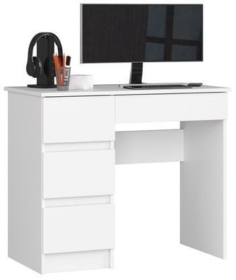 PC-Schreibtisch AKORD A7 links in der Farbe Weiß mit 4 Schubladen B90 x H77 x T50 cm