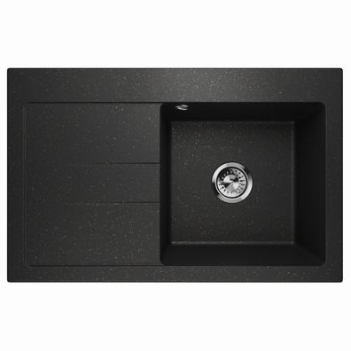 Waschbecken Einzelbecken Spüle Granit LUXOR 1.0 Links Schwarz Gold 78x50cm 10355