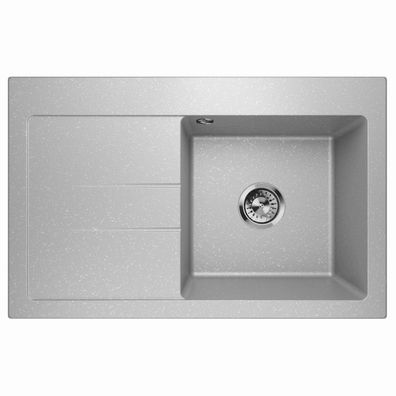 Waschbecken Einzelbecken Spüle Granit LUXOR 1.0 Links Grau 78x50cm Siphon 10357