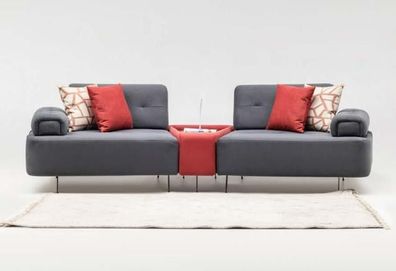 Luxus Couch Stoffsofa Sofa 2 Sitzer Zweisitzer Grau Polstersofa Tisch