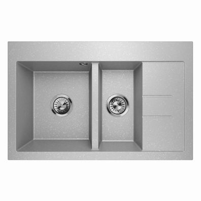 Küchenspüle Granit Waschbecken Restbecken Abtropffläche Luxor 1.5S Grau Metallic R