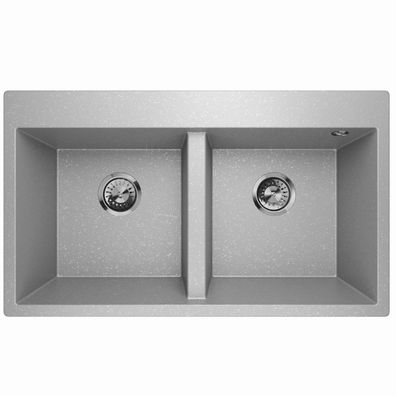 Granitspüle Doppelbecken Küchenspüle Einbauspüle Spülbecken Elle 2.0 Grau Metallic