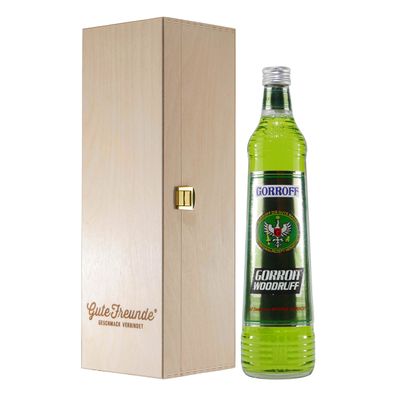 Gorroff Woodruff Likör und Wodka mit Geschenk-Holzkiste