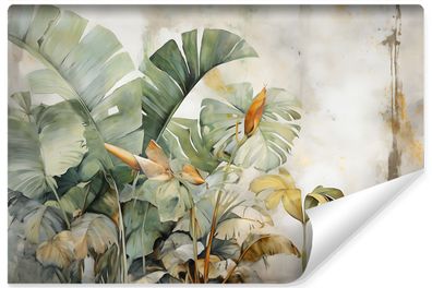 Muralo Vlies Selbstklebende Fototapete Tropische Blätter Aquarell Abstraktion