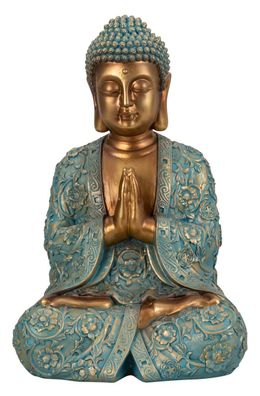 Buddha Figur groß 41,5cm türkis gold betende Hände
