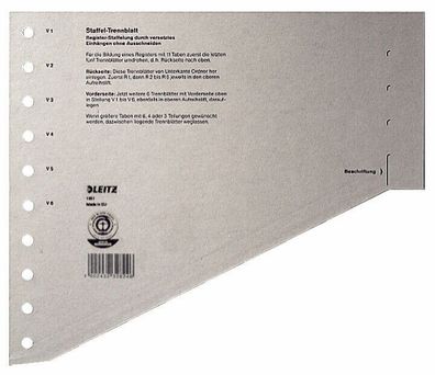 LEITZ 1651-00-85 Trennblatt A4 100 Stk. gestaffelt grau Karton Register NEU&OVP