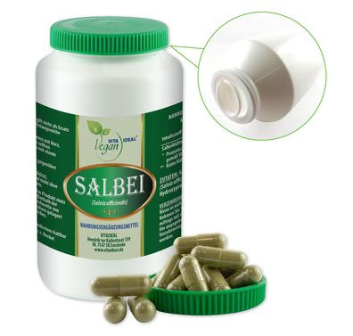 VITA IDEAL Vegan® Salbei Blätter Kapseln - Salvia officinalis - Salbeiblätter