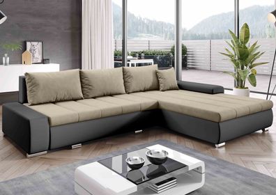 FURNIX Ecksofa Tommaso Sofa mit Schlaffunktion Bettkasten und Kissen Couch pflegel...