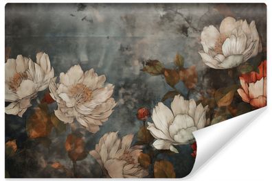 Muralo Vlies Selbstklebende Fototapete Blumen Blätter Pflanzen 3D Effekt Retro