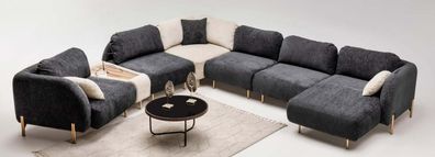 Modulares Sektionssofa Ecksofa U form Counch Grau Ottomane Stoff Sofa