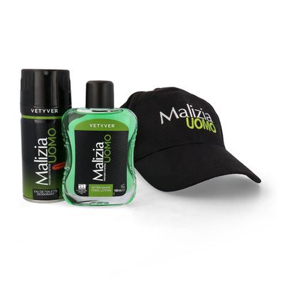 Malizia UOMO Vetyver Set After Shave 100 ml, Deodorant 150 ml & Cap