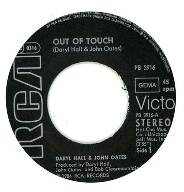 7" Daryl Hall & John Oates - Out of Touch ( Ohne Cover )