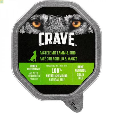 14 x Crave Dog Schale Pastete mit Lamm &amp; Rind 150g