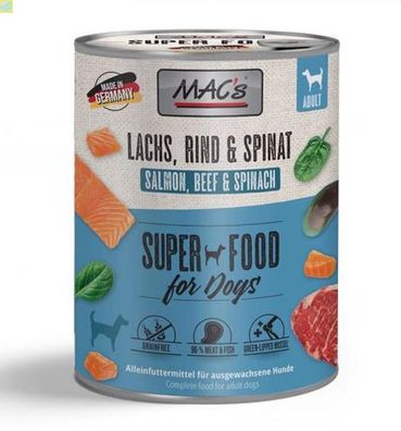 6 x MACs Dog Lachs, Rind &amp; Spinat 400g