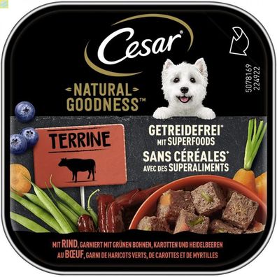 16 x Cesar Schale Natural Goodness Terrine Getreidefrei Superfoods Rind 100g