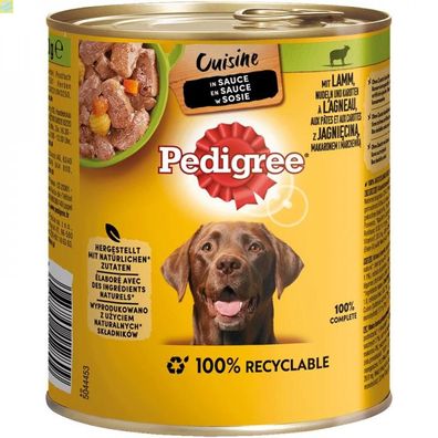 12 x Pedigree Dose Cuisine in Sauce Lamm, Nudeln &amp; Karotten 800g