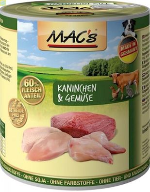 6 x MACs Dog Kaninchen, Rind &amp; Gemüse 800g