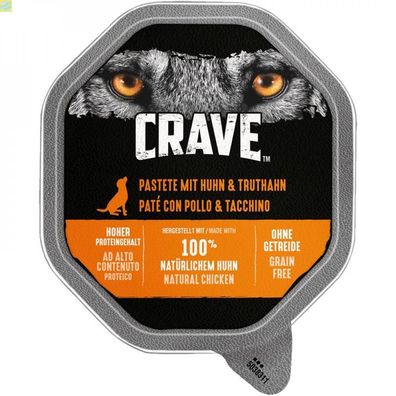 14 x Crave Dog Schale Pastete mit Huhn &amp; Truthahn 150g