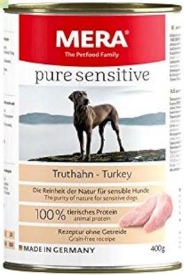 6 x Mera Dog Pure Sensitive Meat Truthahn 400g Dose