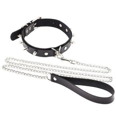 Halsband mit Stacheln und Lanyard. Ein pikantes BDSM-Gadget.