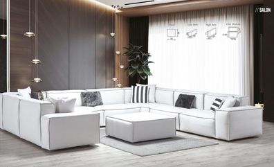Wohnlandschaft Ecksofa U-Form Weiß Couch Polster Eckgarnitur Sofa