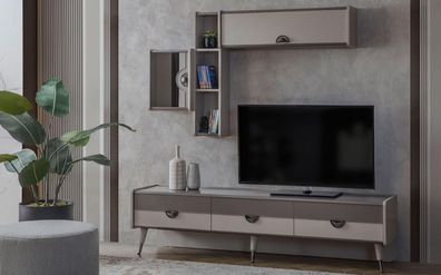 Beiges Wohnzimmer Sideboard Robuster TV-Ständer Lowboard Luxus Regale