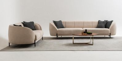 Modern Sofa 3 Sitzer Beige Hochwertig Polster Sofas Design Textil neu