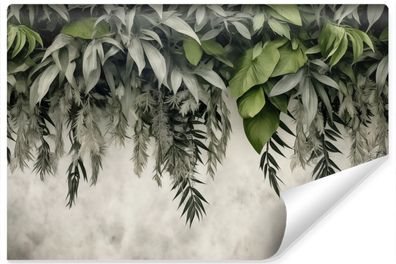 Muralo Vlies Selbstklebende Fototapete exotische Blätter Pflanzen Beton Natur