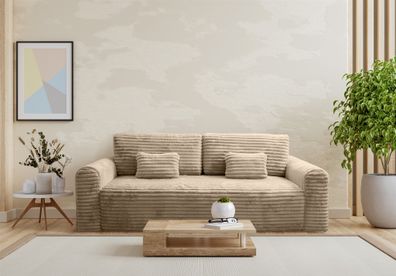 Schlafsofa Designersofa Sofa 3-Sitzer GWEN in Stoff Vito Beige