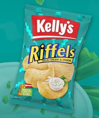 Chips geriffelt Sour Cream & Onion von Kellys 130g - 3 Varianten/ Stück