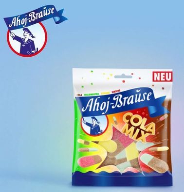 Ahoj-Brause Cola Mix Prickelnd sauer süß Cola, Waldmeister, Kirsche, Vegan 150g