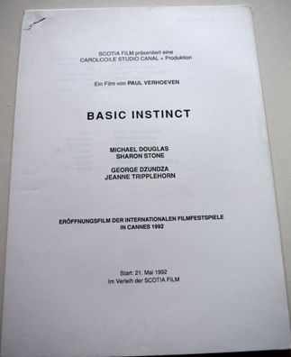 Basic Instinct Werbeskripte zur Premiere in Cannes 1992 Michael Douglas