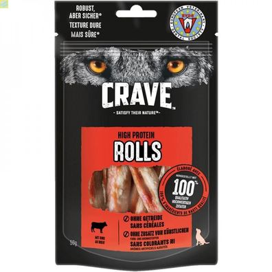 8 x Crave Dog Snack High Protein Rolls Rind 50 g