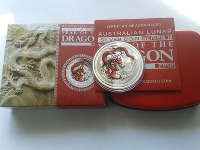 Original 1$ 2012 PP Australlien Lunar Drache schwarzer Drache in Etui + COA