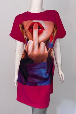 Damen T-Shirt Longshirt Kleid Shirtkleid Oversize OneSize Print Shhh Pink NEU