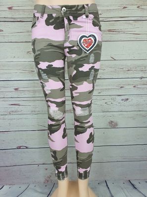 Damen Jeans Hose Mybestiny Camouflage rosa grün cut out Destroyed Skinny NEU