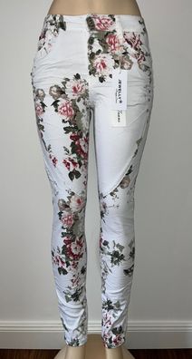 Damen Jeans Jewelly Weiß Blumen Quernaht Strass (ähnl. KaroStar & Lexxury) NEU