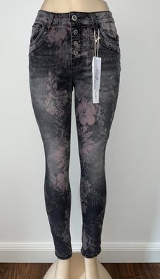 Damen Jeans Jewelly Grau Blumen Muster (ähnl. KaroStar & Lexxury) Jeanshose NEU