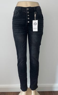 Damen Jeans Karostar Schwarz Grau Knöpfe Strass 38-48 Übergröße Bigsize NEU
