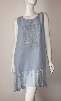 Damen Kleid Sommerkleid Kleid Hellblau Babyblau Strass Glitzer Onesize NEU