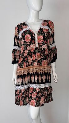 Damen Sommerkleid Hippie Strandkleid Kleid Ibiza Ornamente Spitze Onesize NEU