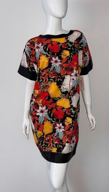 Damen Kleid Sommerkleid Blumen China Hawaii Muster Lederärmel Onesize NEU