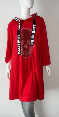 Damen Pullover Totenkopf Rot Strass Überwurf Kleid Oversize Bigsize Shirt NEU