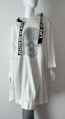 Damen Pullover Totenkopf Weiß Strass Überwurf Kleid Oversize Bigsize Shirt NEU