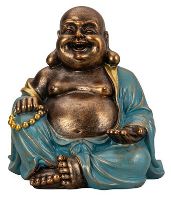Buddha Figur 23cm gold türkis fröhlich sitzend