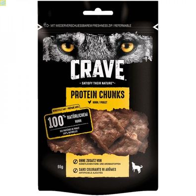 6 x Crave Dog Snack Protein Chunks mit Huhn 55g