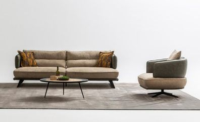 Luxus Sofagarnitur Sofa 3 Sitzer Sessel Stoff Modern Mehrfarbig Modern Set neu