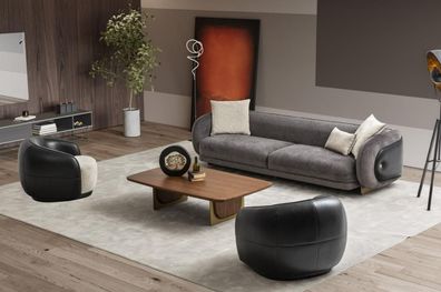 Moderner Grau Sofagarnitur set 3 Sitzer Sofas 2x Sessel Wohnzimmer set